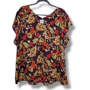 CAbi Women's Floral Blouse - Purple and Red